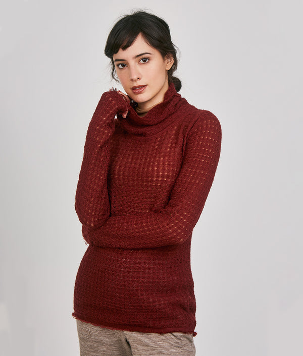 Light Cowl Neck Sweater — Russed Brown — russed brown alpaca by Sol Alpaca